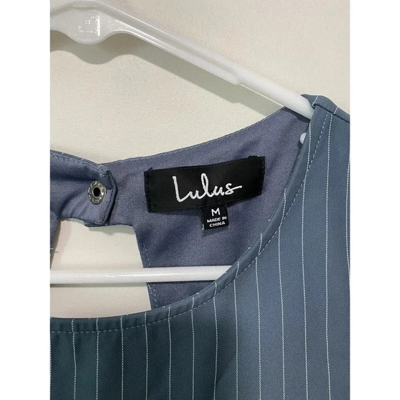 Lulu’s Women’s Size M Pep Talk Slate Blue Striped Peplum Top - Picture 6 of 11